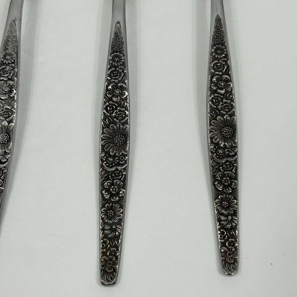 Vtg Interpur Jardiner Stainless Flatware 4 Oval Soup Spoons Daisy Tablespoon - Picture 3 of 9